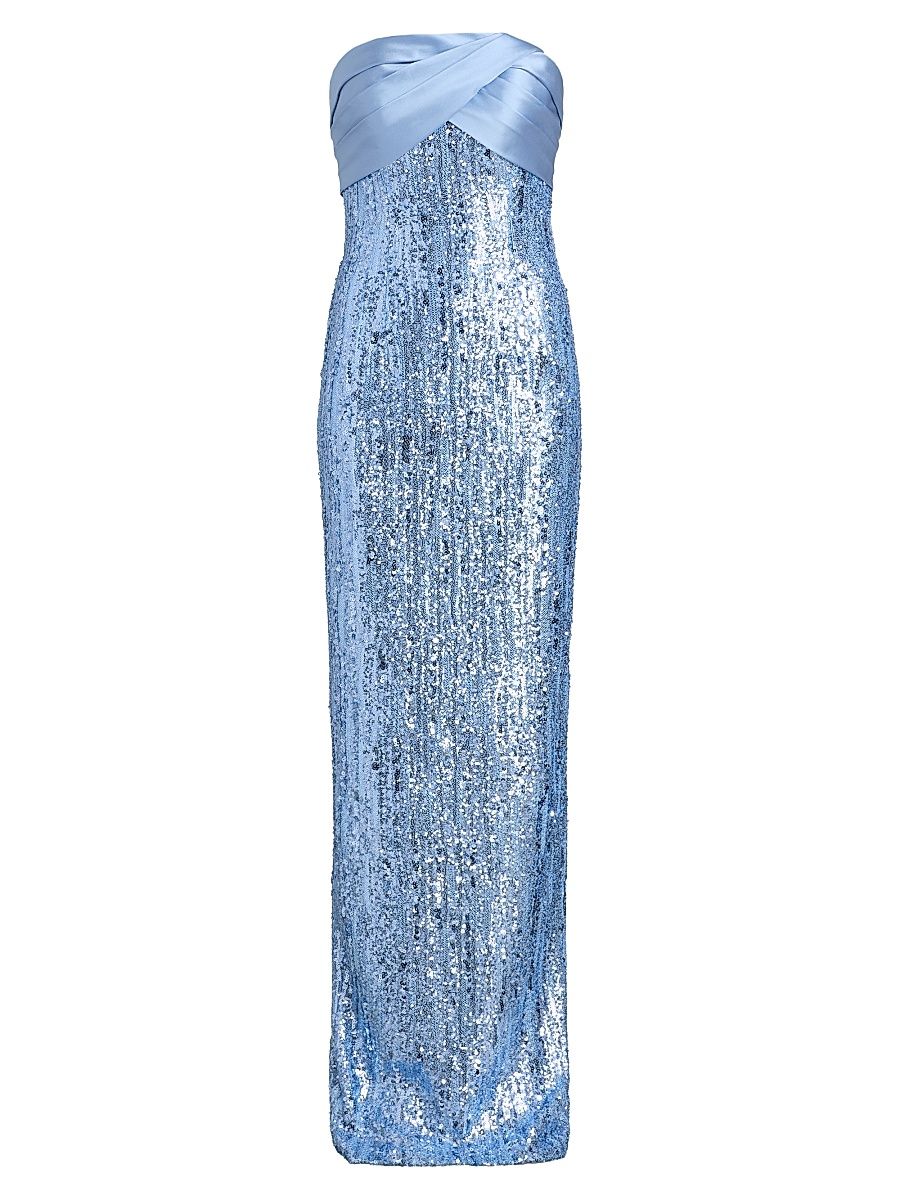 Women's Sequined Satin Mix Media Gown - Sky Blue - Size 12