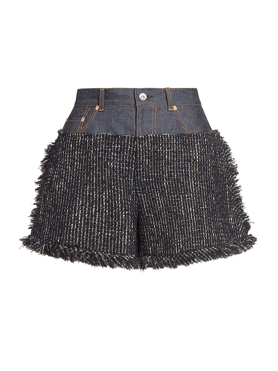 Women's Mixed-Media Tweed Shorts - Navy Indigo - Size Small
