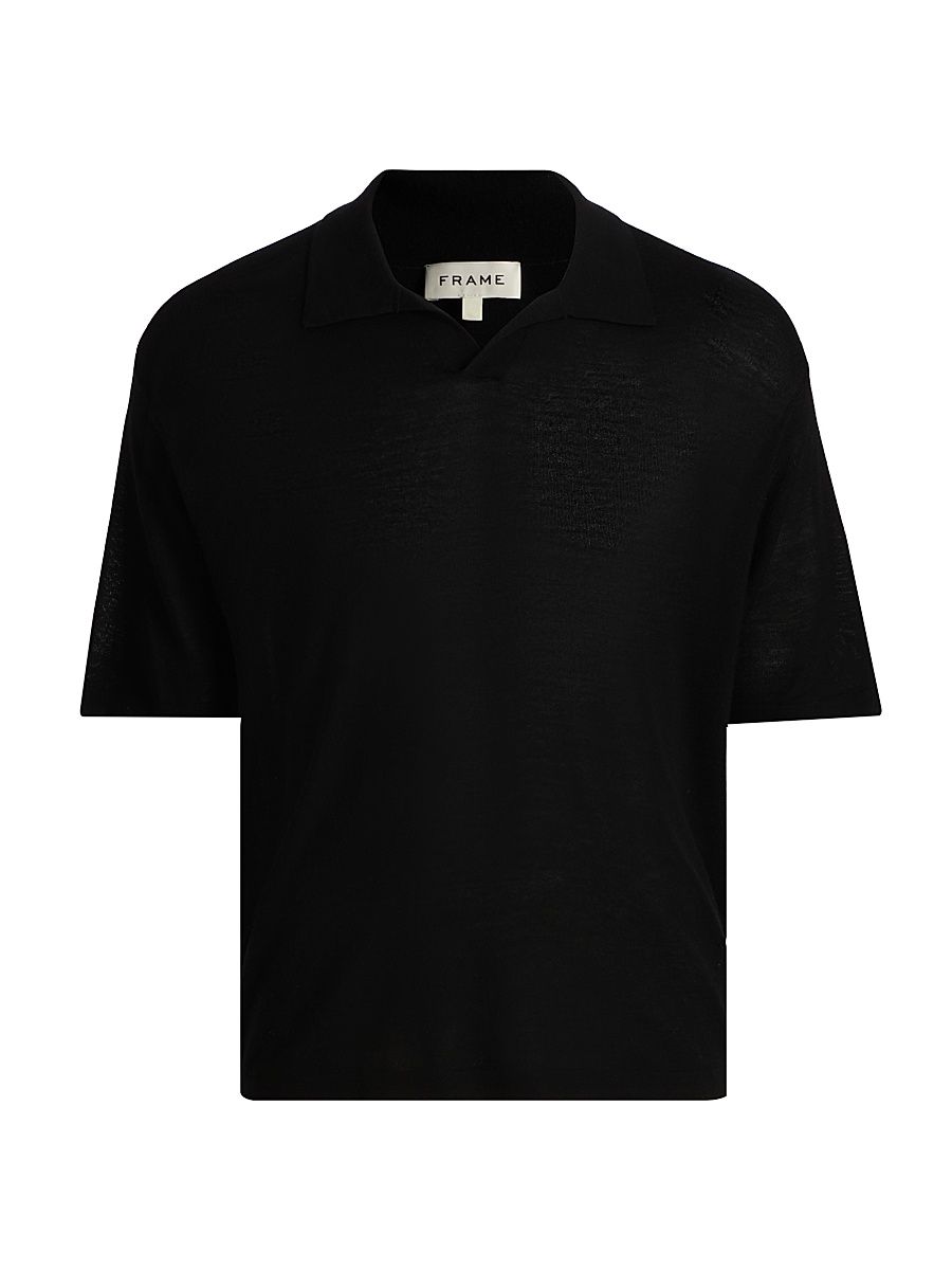Men's Superfine Wool-Cashmere Short-Sleeve Polo Sweater - Black - Size XL