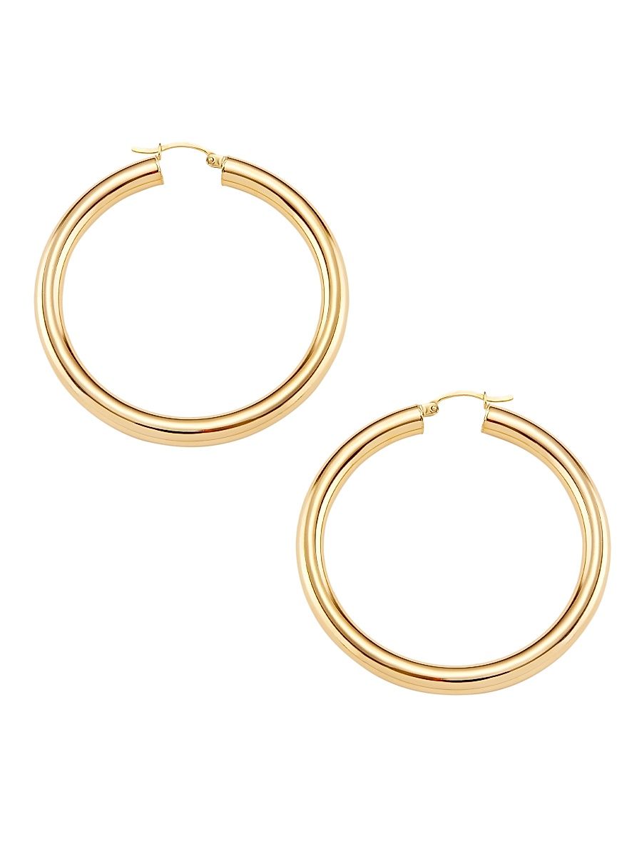 Women's 14K Yellow Gold Tubular Hoop Earrings/5MM x 50MM - Gold