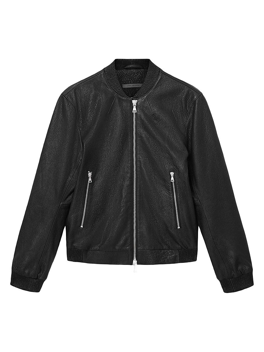 Men's Xavier Leather Bomber Jacket - Black - Size 42