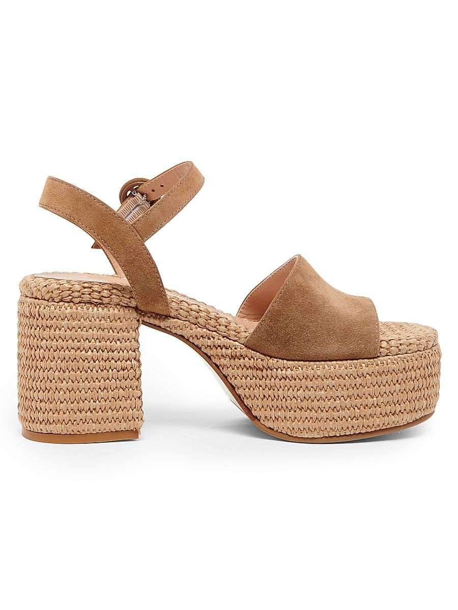 Women's Carol Marbella Suede & Raffia Platform Sandals - Camel Natural - Size 11.5