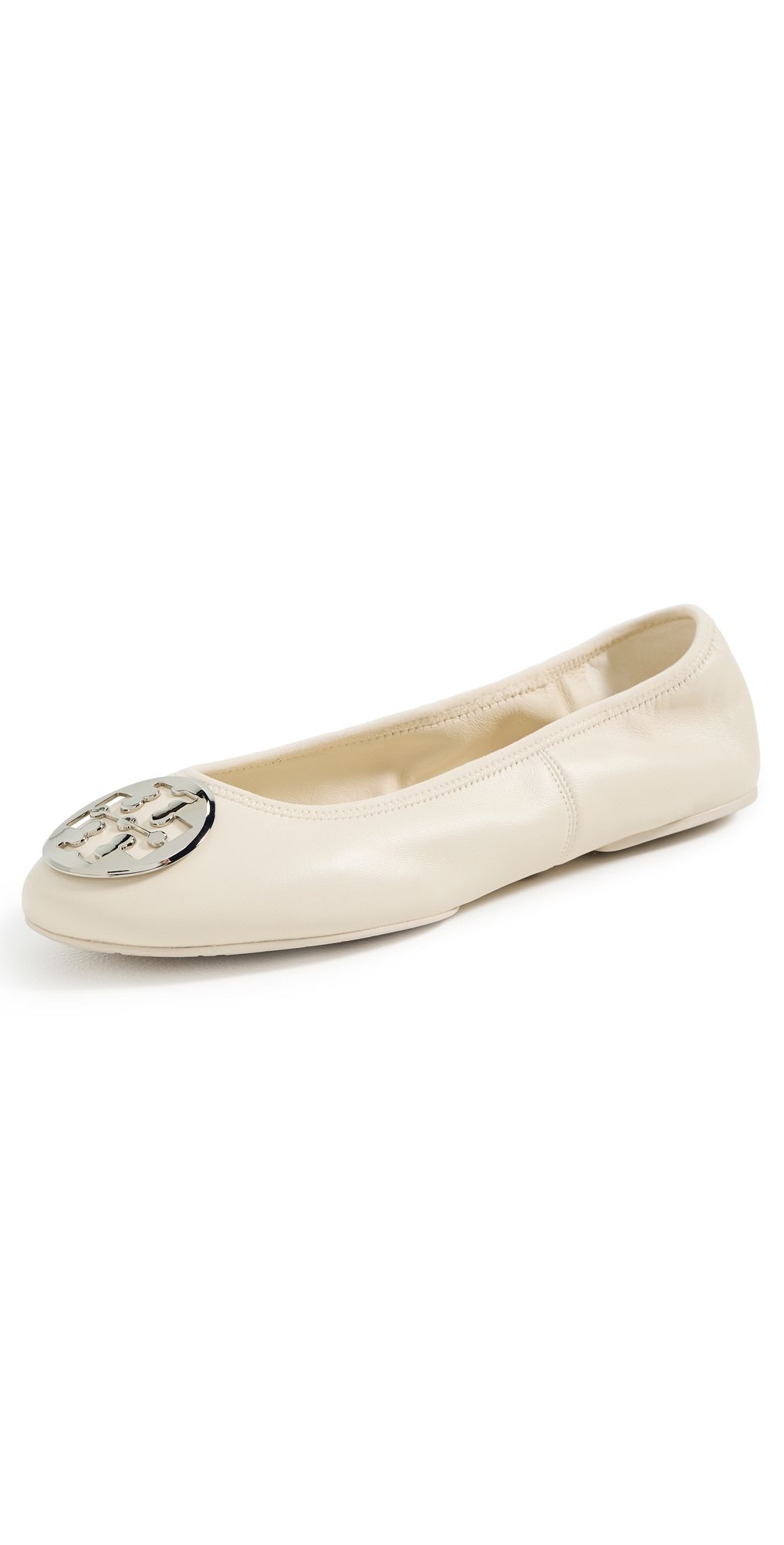 Tory Burch Reva Travel Ballet Flats Light Cream/Silver 10