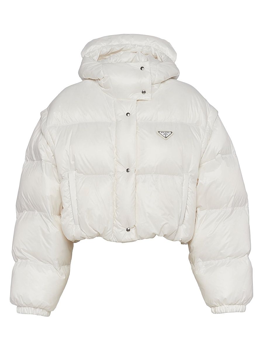 Women's Re-Nylon Convertible Cropped Down Jacket - White - Size 4