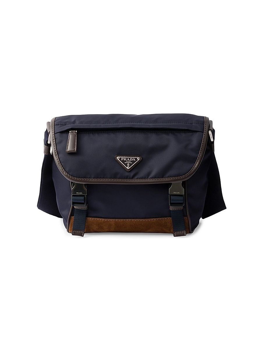 Men's Small Re-Nylon and Leather Shoulder Bag - Blue
