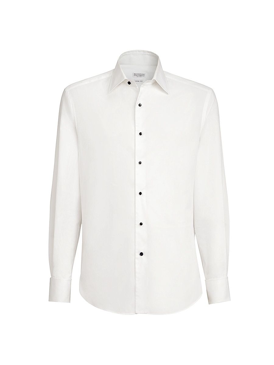 Men's Sea Island Cotton Twill Slim Fit Tuxedo Shirt with Spread Collar - White - Size XXXXL