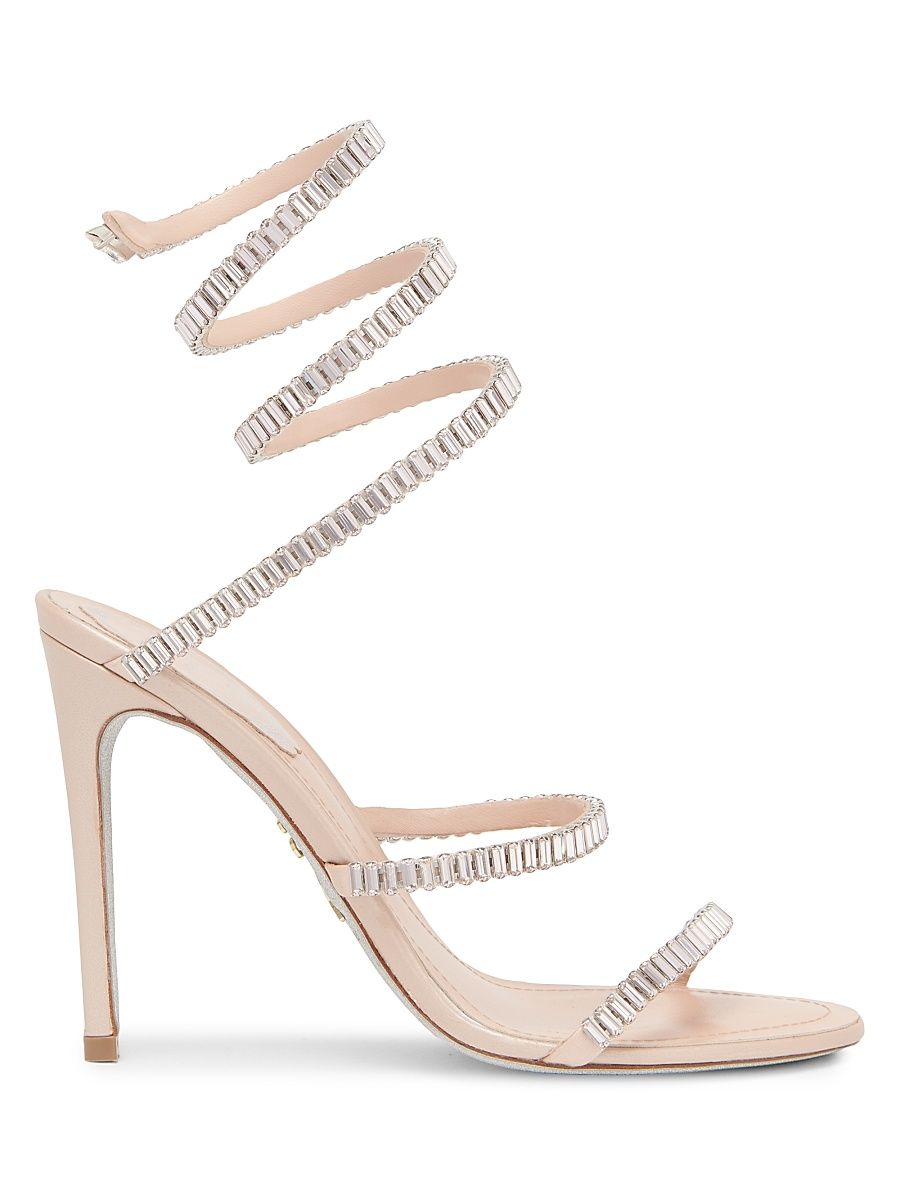 Women's Spark Cleo 105MM Leather Wrap Sandals - Beige Satin Crystal - Size 6