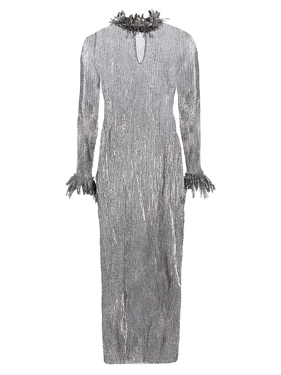 Women's Chiltern Metallic Plissé Midi-Dress - Silver - Size Small