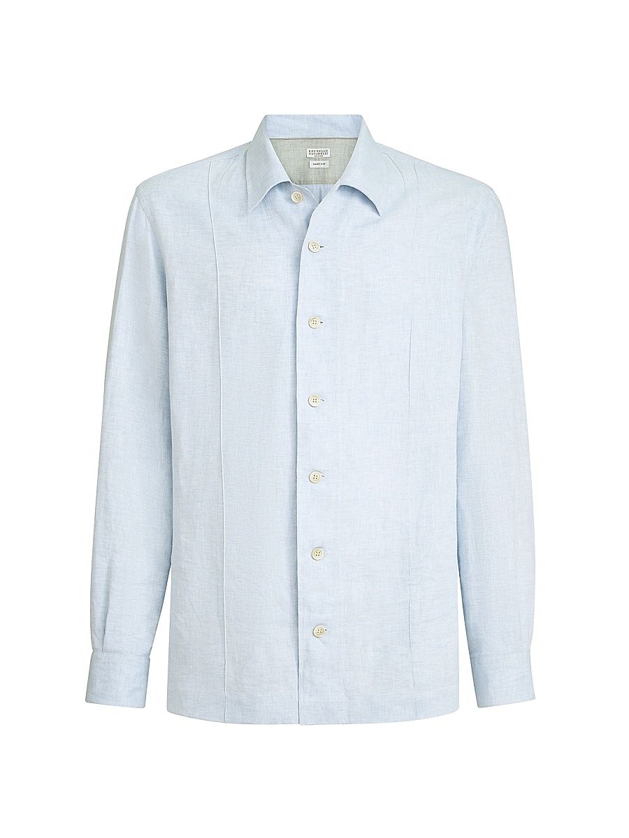 Men's Diagonal Easy Fit Shirt with Crête Details - Azure - Size XXXL