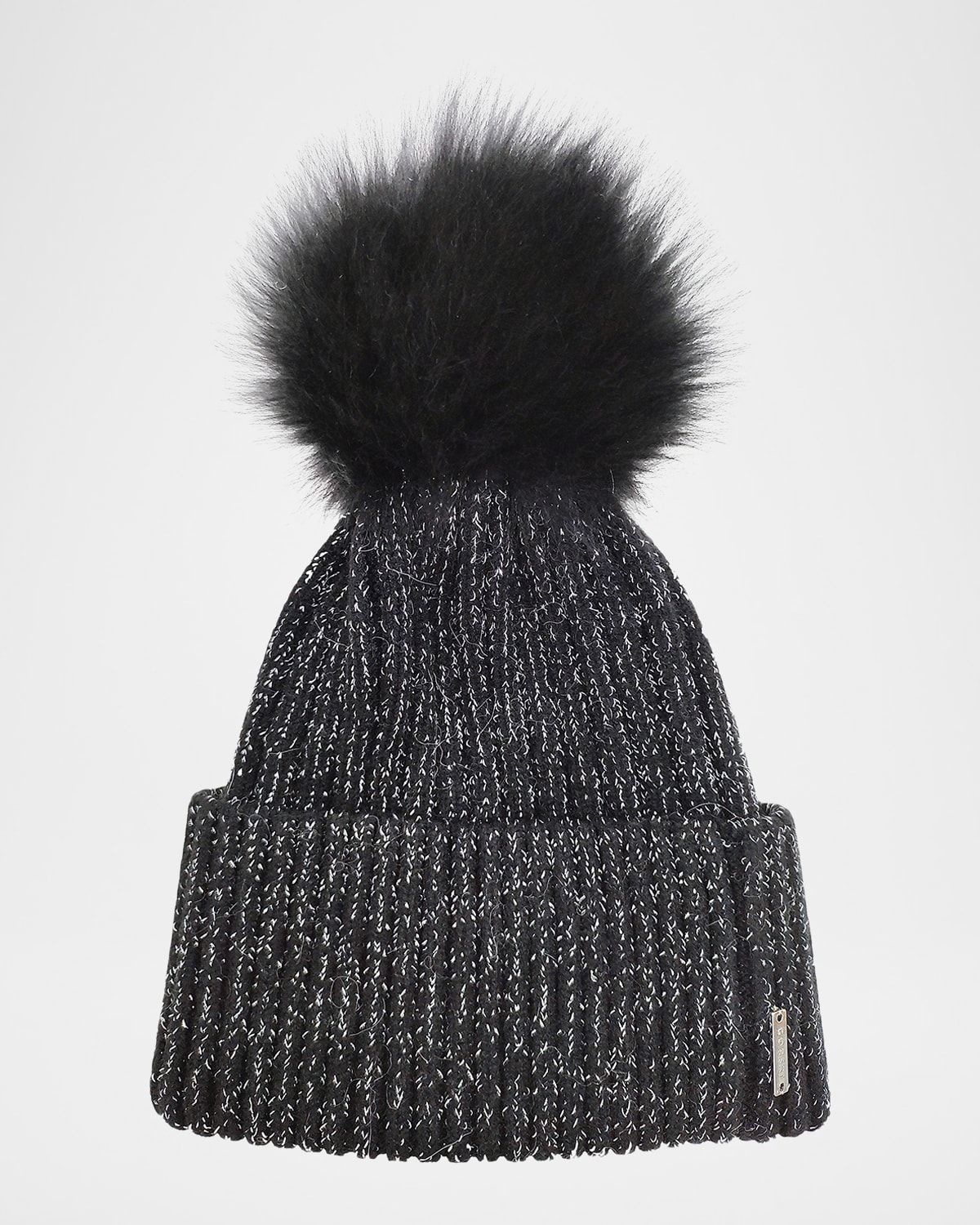 Metallic Wool-Blend Knit Hat with Select Lamb Pompom