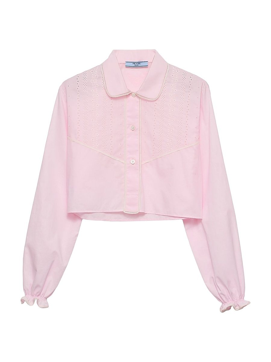 Women's Embroidered Cropped Batiste Shirt - Pink - Size 6