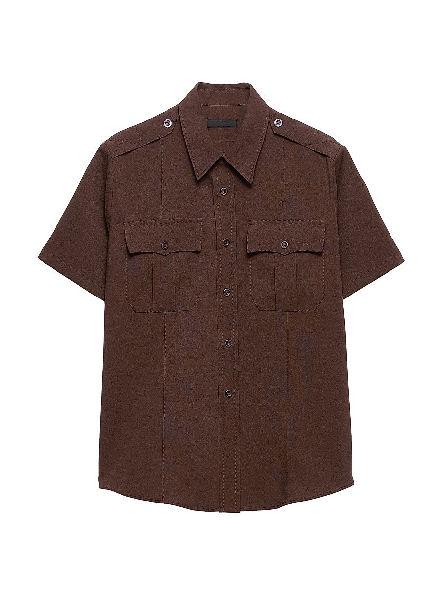 Men's Short-Sleeved Technical Fabric Shirt - Brown - Size Large