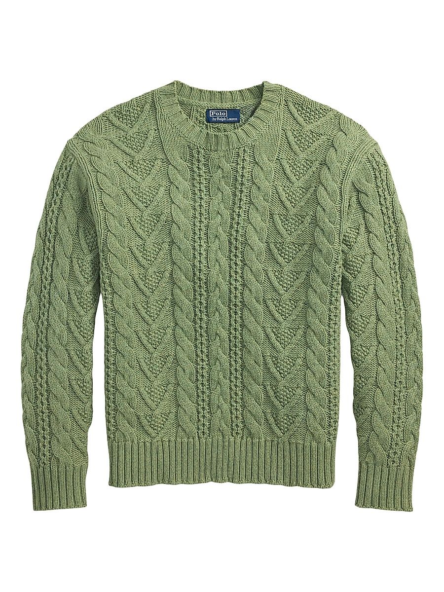 Men's Cotton-Blend Fisherman Sweater - Fern Green Combo - Size XXL