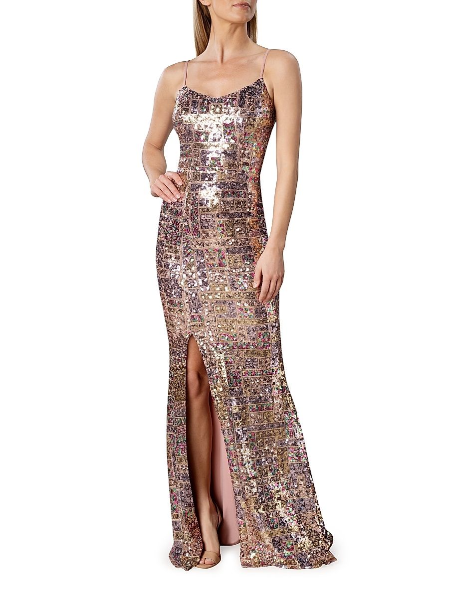 Women's Giovanna Sequined Gown - Gold Multi - Size Large