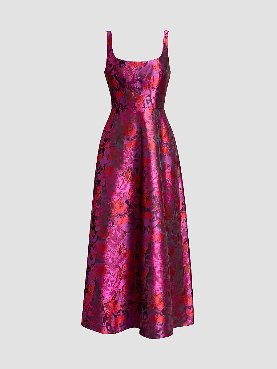 Women's Vanna Jacquard Tea-Length Dress - Bright Fuchsia Multi - Size Small
