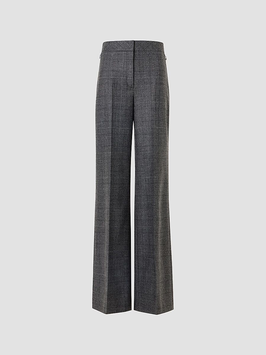 Women's Fior Plaid Stretch-Wool Straight-Leg Pants - Charcoal - Size 8