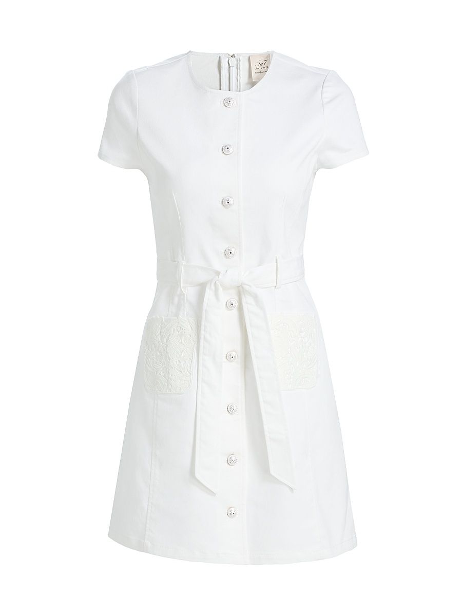 Women's Jaclyn Lace-Pocket Denim Minidress - White - Size 14