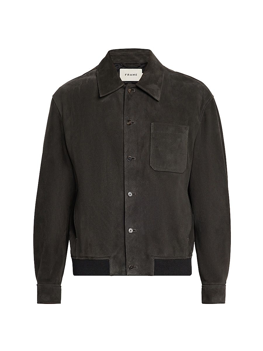 Men's Suede Bomber Jacket - Old Black - Size XL