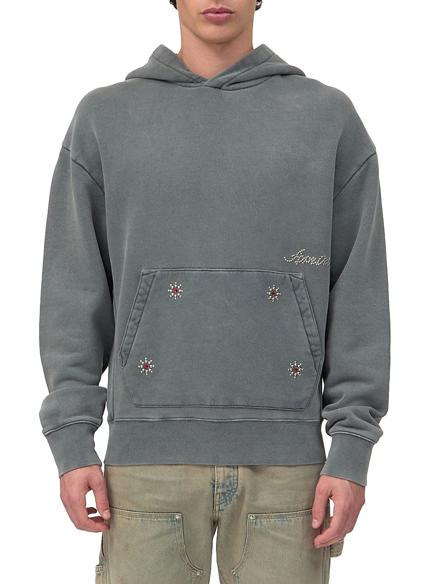 Men's Amiri Stud Cotton Hoodie - Black - Size Small