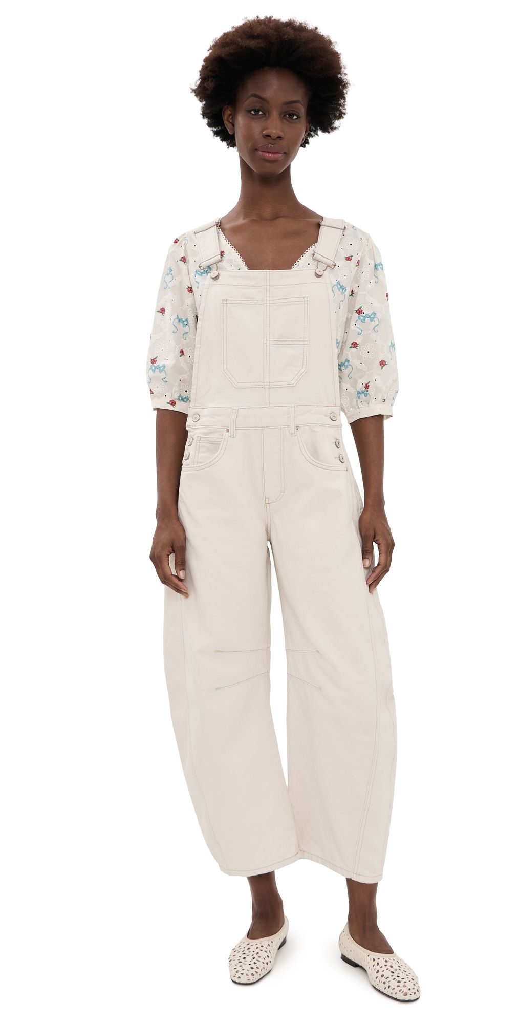 Free People Good Luck Overalls Milk XS