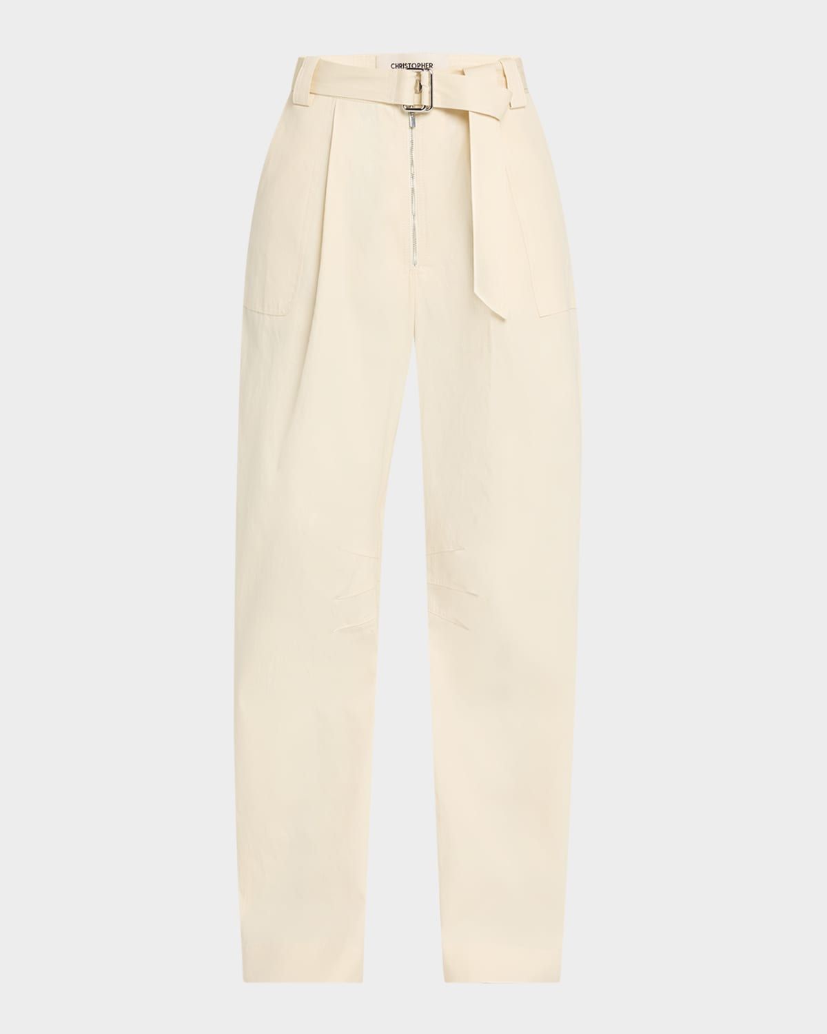 Patch-Pocket Barrel-Leg Belted Trousers