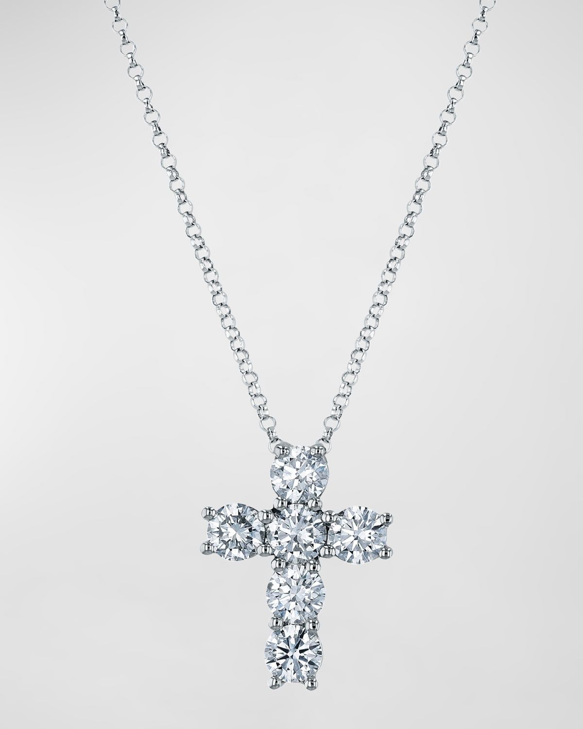 18K Gold 6-Stone Shared Prong Round Diamond Cross Necklace, 1.50tcw, 16"L