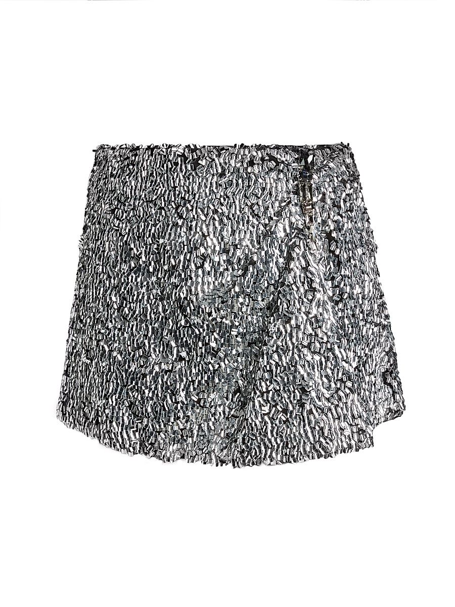 Women's Metallic Beaded Miniskirt - Silver - Size 10
