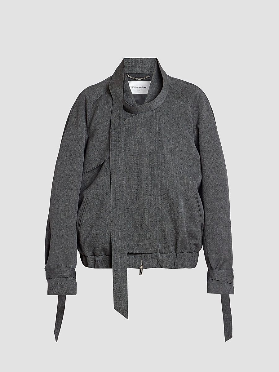 Victoria Beckham Women's Scarf Virgin Wool Bomber Jacket - Ash Melange - Size Small
