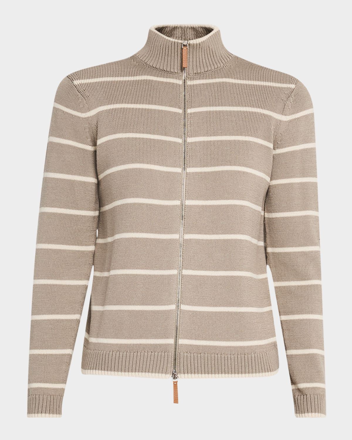 Striped Zip-Front Knit Jacket