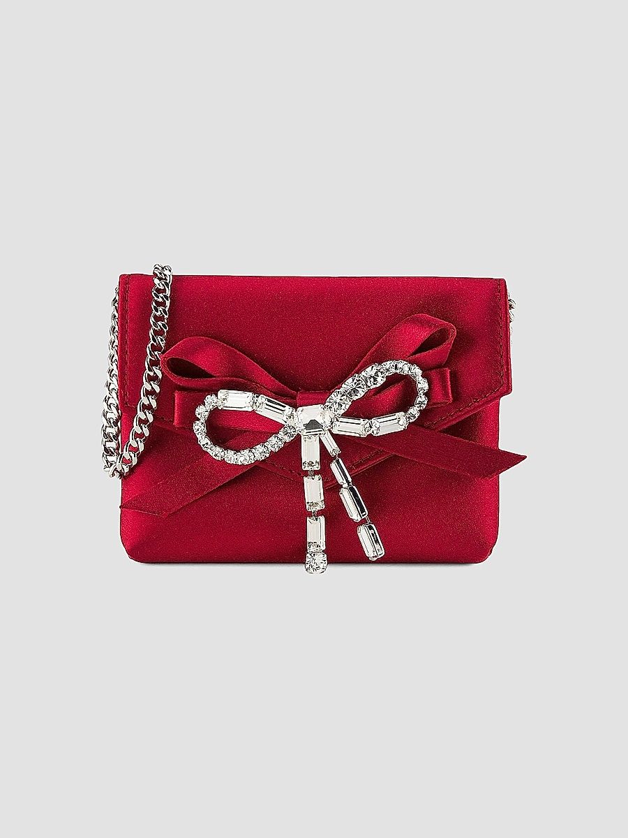 Jimmy Choo Women's Crystal-Bow Satin Card Case - Ruby Red Silver
