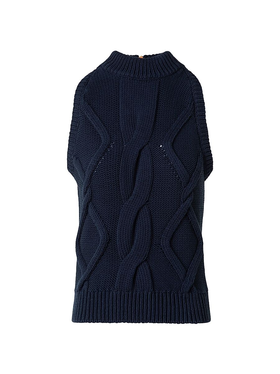 Women's Chunky Cable-Knit Top - Navy - Size 10