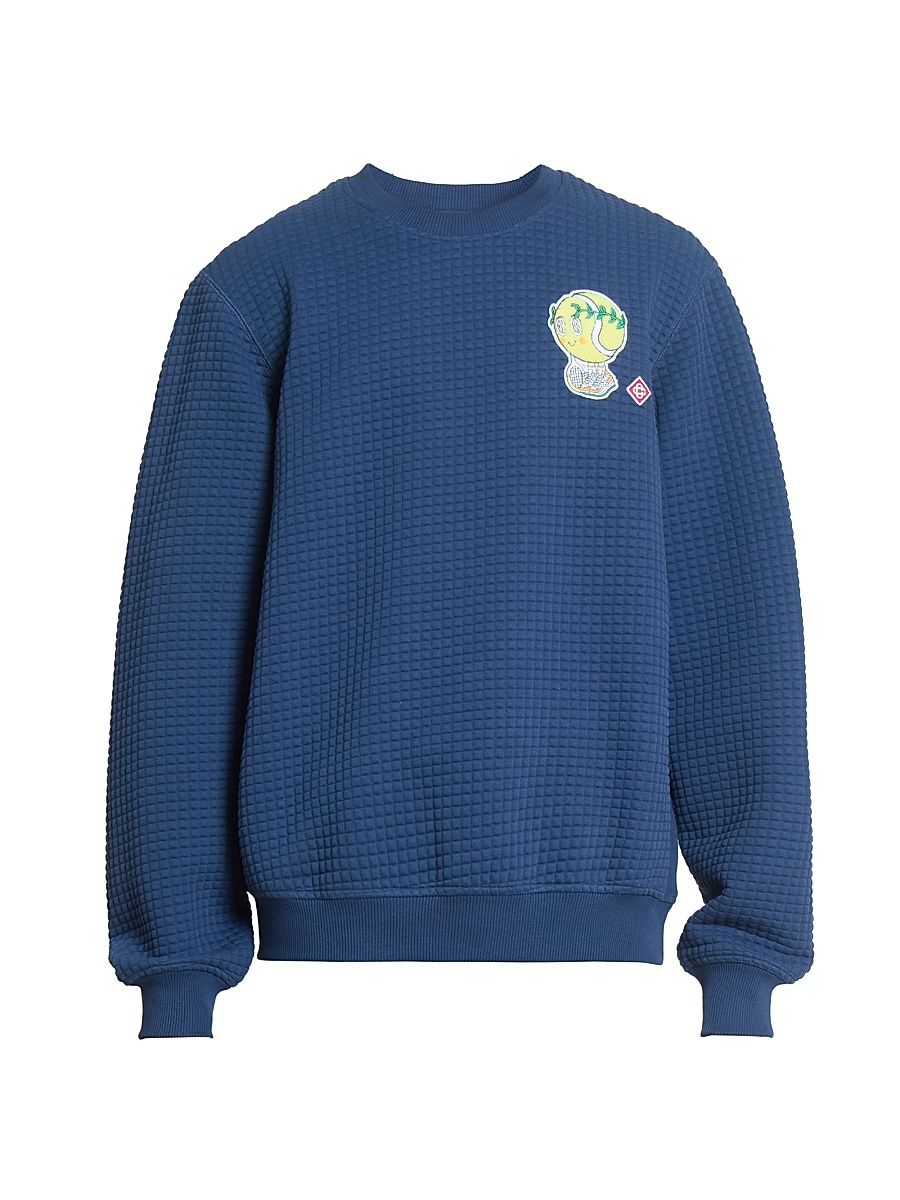 Men's Tennis Waffle-Knit Crewneck Sweatshirt - Navy Grid Jersey - Size XXL