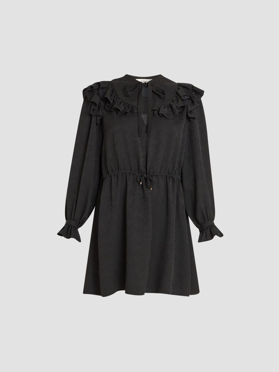 Women's Ruffled Tieneck Silk Mini Dress - Black - Size 14