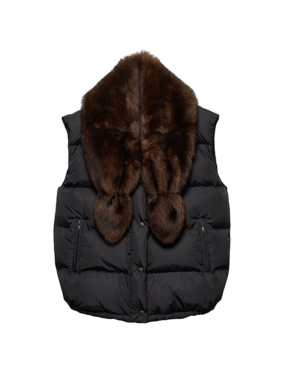 Women's Re-Nylon and Shearling Down Vest - Black - Size 4