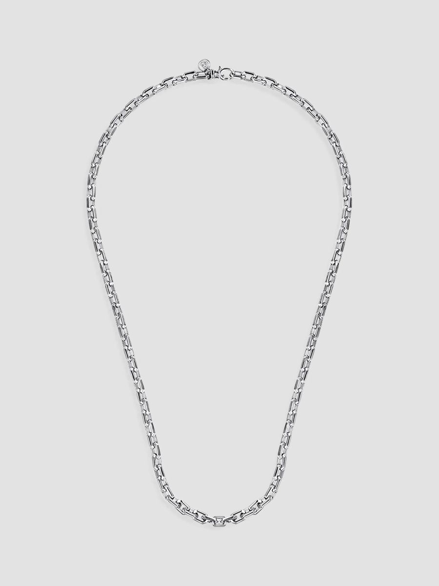 Gabriel & Co Men's Classic Sterling Silver Faceted Oval-Link Chain Necklace/5.6MM - Silver - Size 22