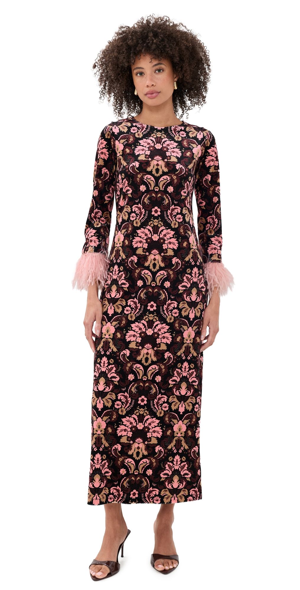 Cara Cara Dayna Velvet Feather Trim Dress Damask Black XS