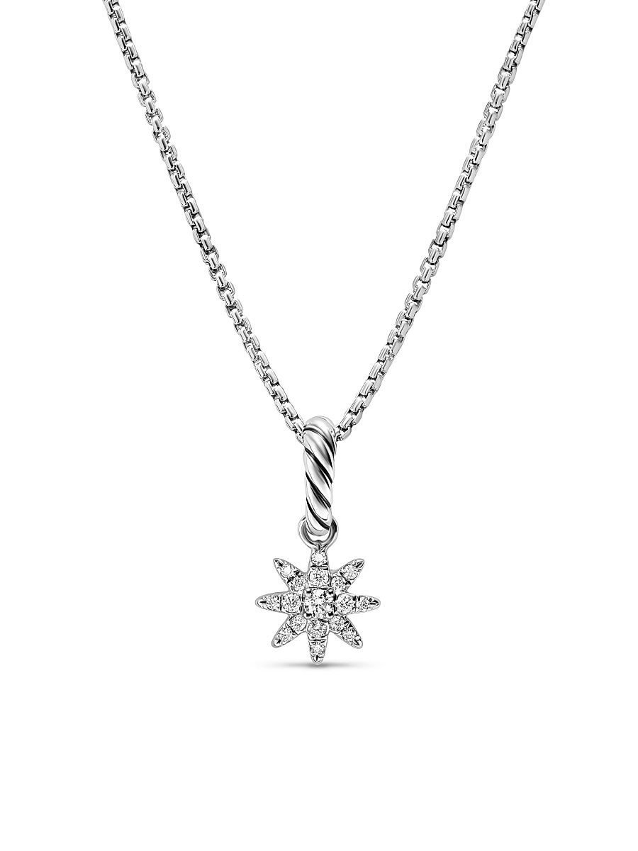 Women's Petite Starburst Pendant in Sterling Silver with Full Pavé Diamonds, 10MM - Diamond