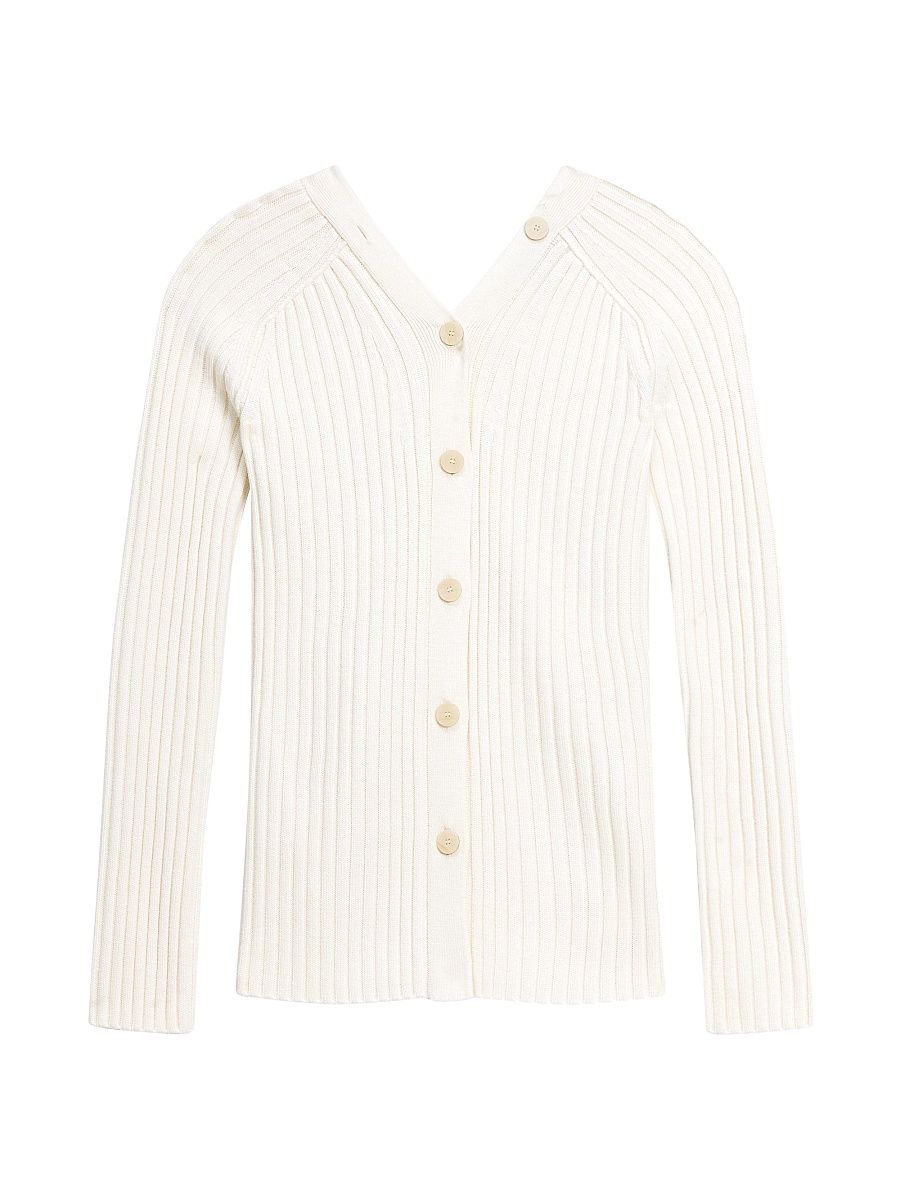 Women's Long Open Back Ribbed Cardigan - White - Size Large