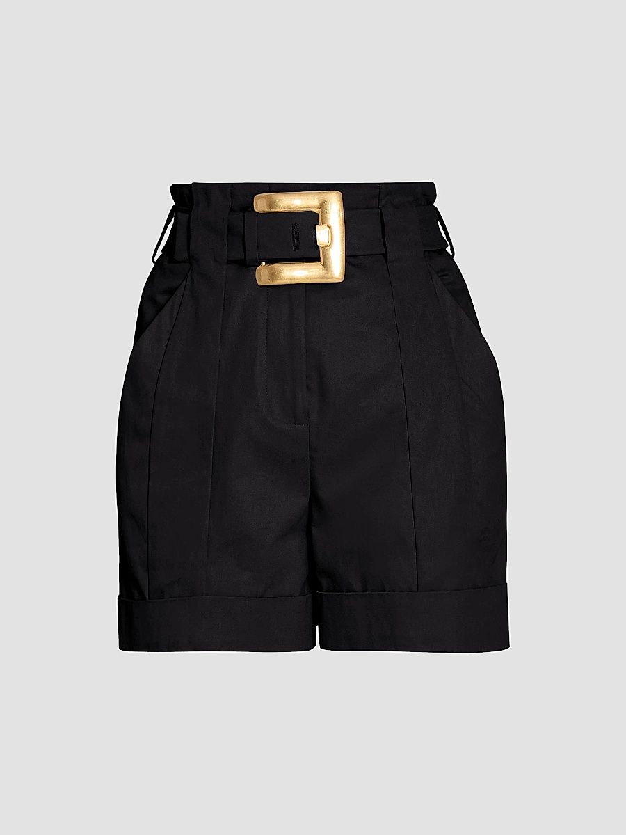Balmain Women's Wool Grain De Poudre Belted Shorts - Noir - Size 10