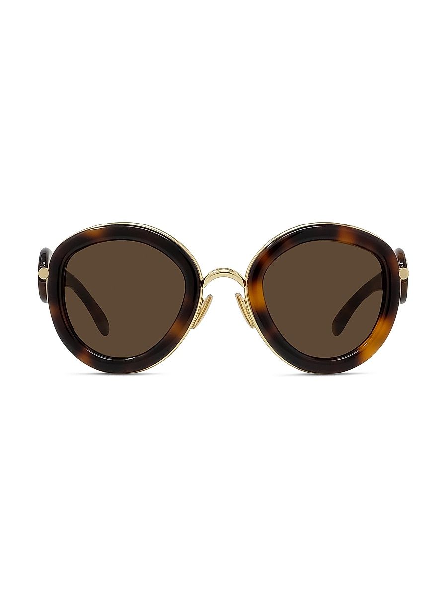 Women's Metal Round 49MM Sunglasses - Dark Havana Pale Brown