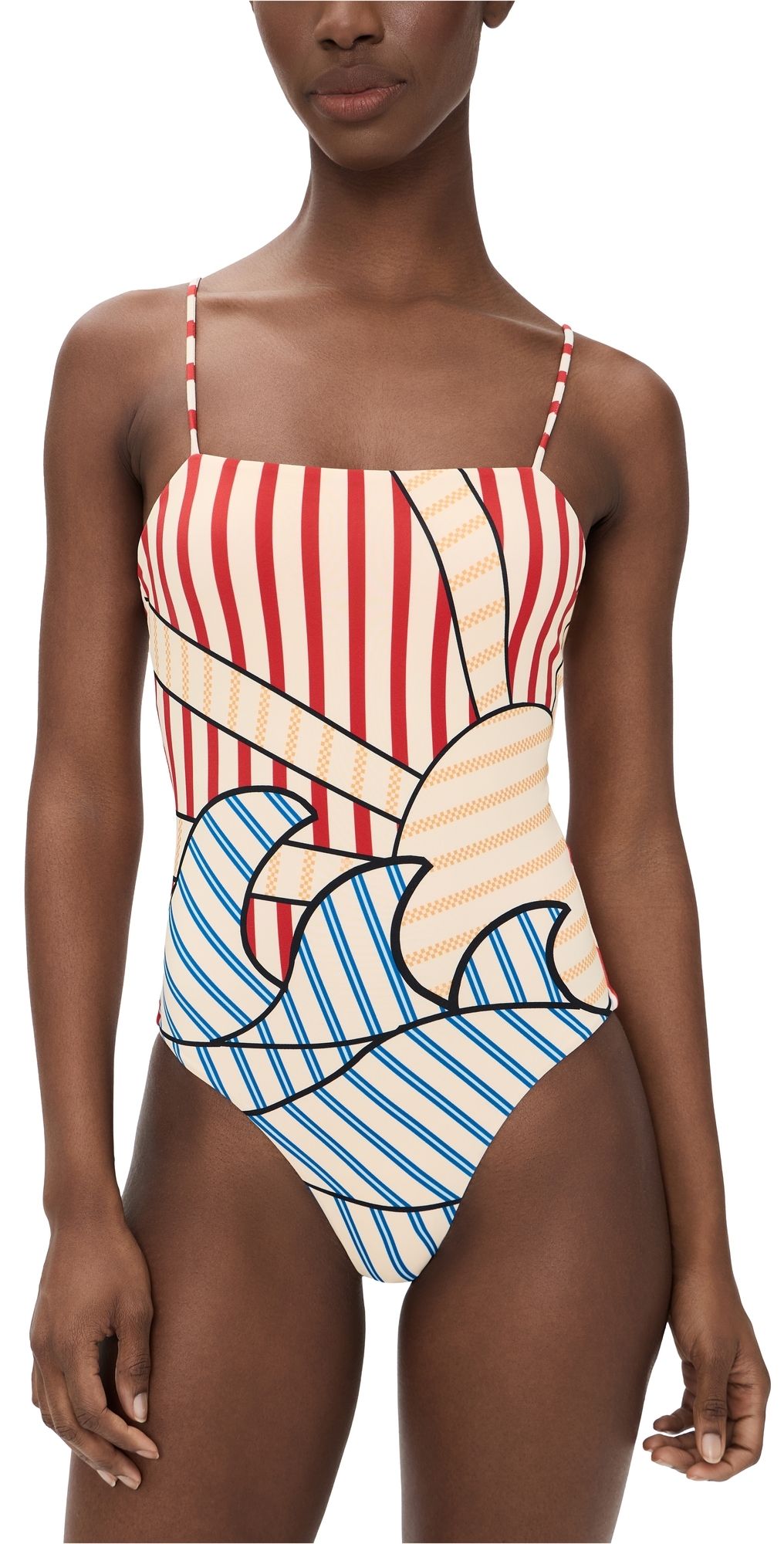 FARM Rio Navy Stripes Off-White One Piece Navy Stripes Off White S