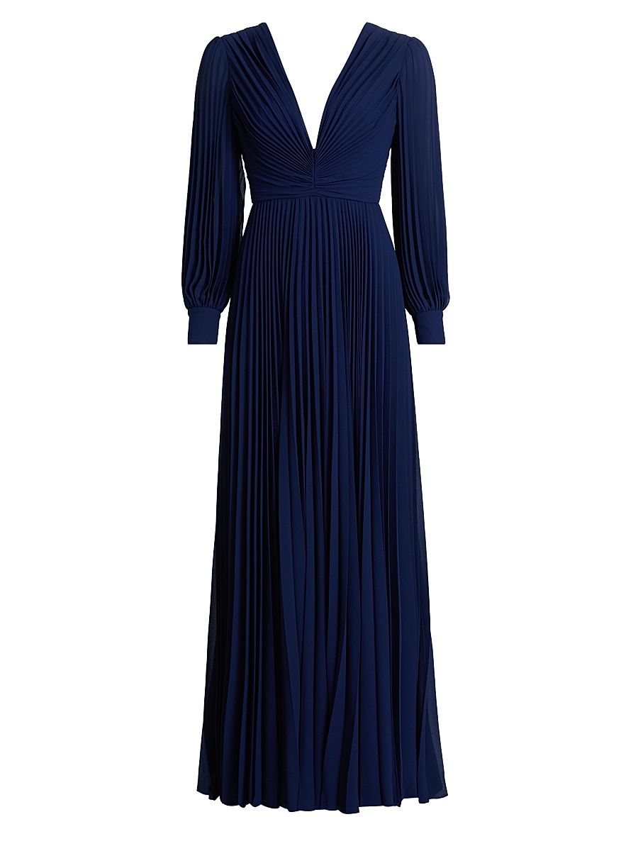 Women's Sunburst Pleated A-Line Gown - Navy - Size 16