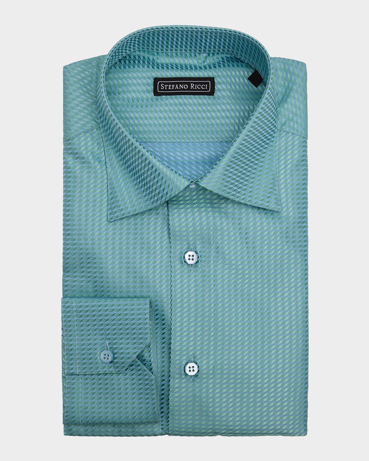 Men & apos;s Silk Tonal Geometric Jacquard Dress Shirt