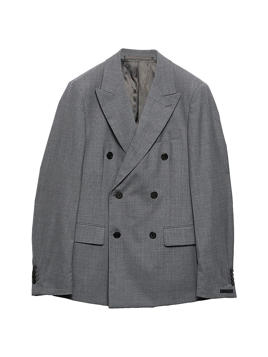 Men's Double-Breasted Wool Jacket - Grey - Size 40