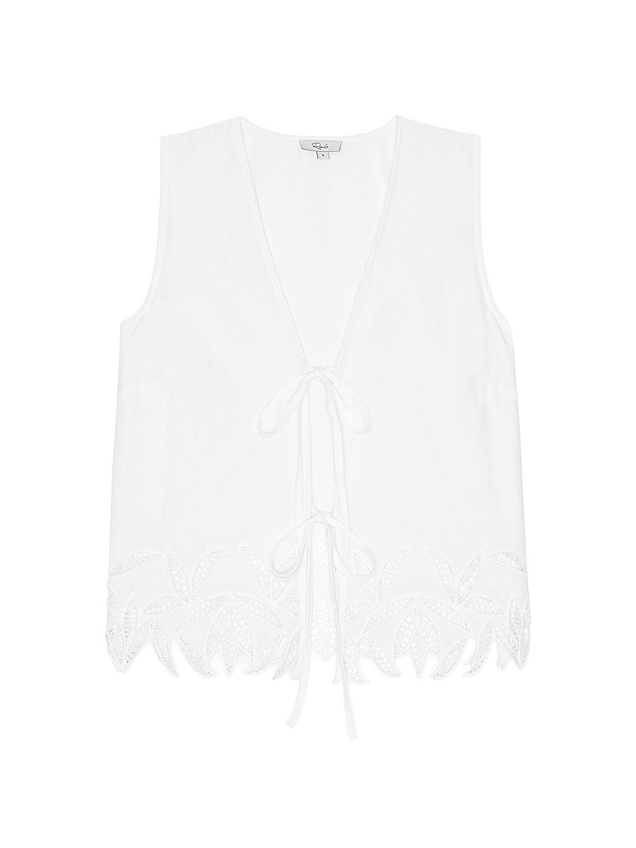 Women's Oregon Lace Tie-Front Top - White Palm Embroidery - Size XL