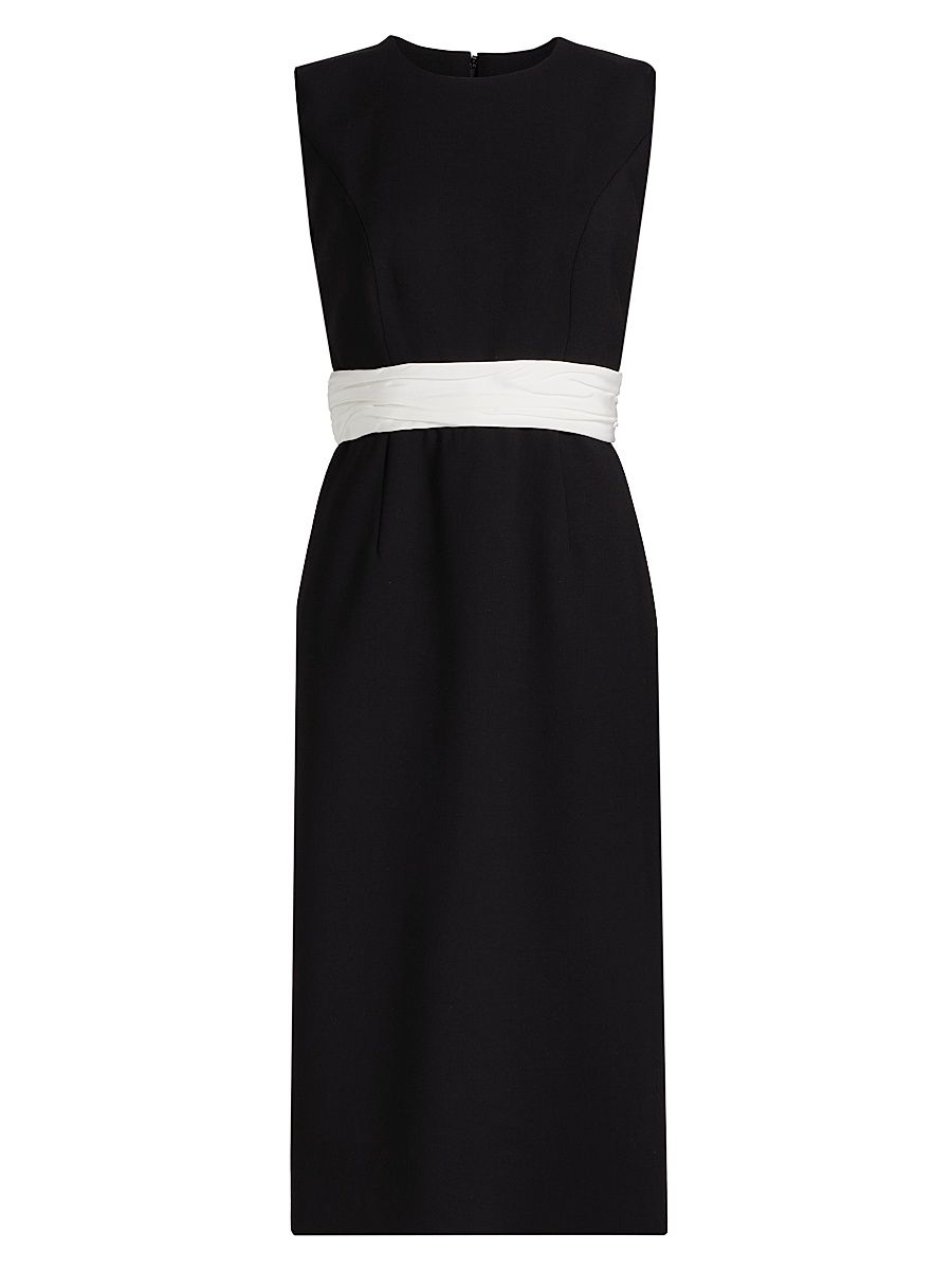 Women's Cummerbund Crewneck Sleeveless Dress - Black White - Size 12