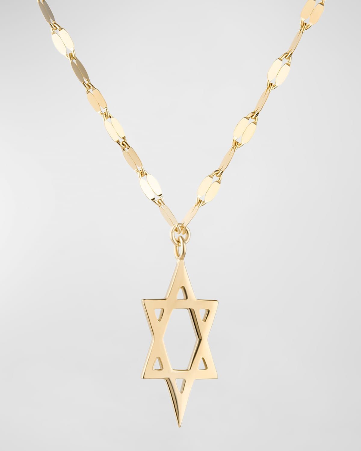 14K Gold Star of David Charm Necklace with Jump Ring, 16-18"L