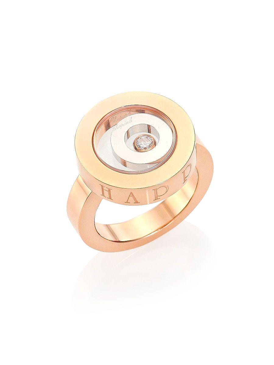 Women's Happy Spirit 18K Rose & White Gold & Diamond Double Circle Ring - Rose Gold - Size 6.5