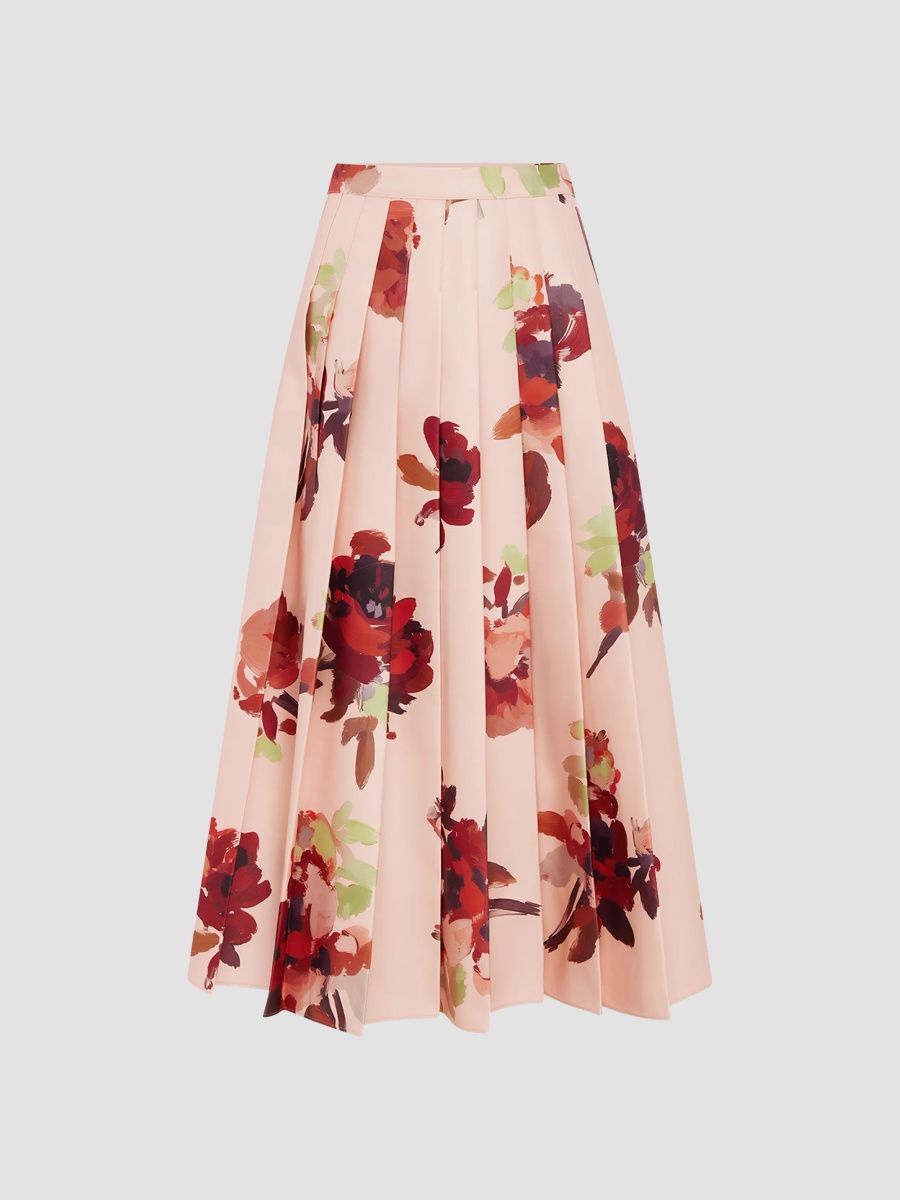 Women's June Reverie Floral Pleated Midi Skirt - Reverie In Nectar - Size 12