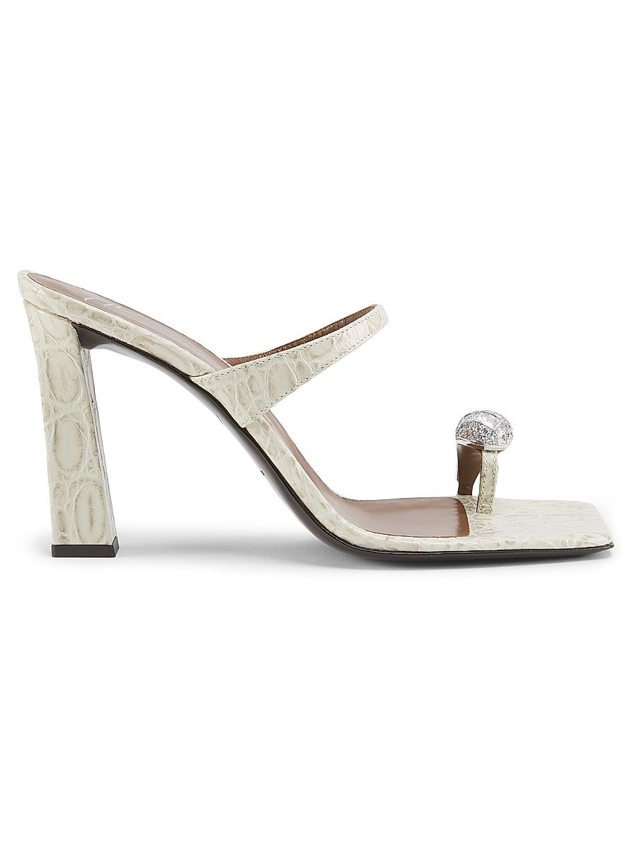 Women's Morpheus Kefir 90MM Swarovski-Crystal Croc-Embossed Leather Sandals - Ivory - Size 11